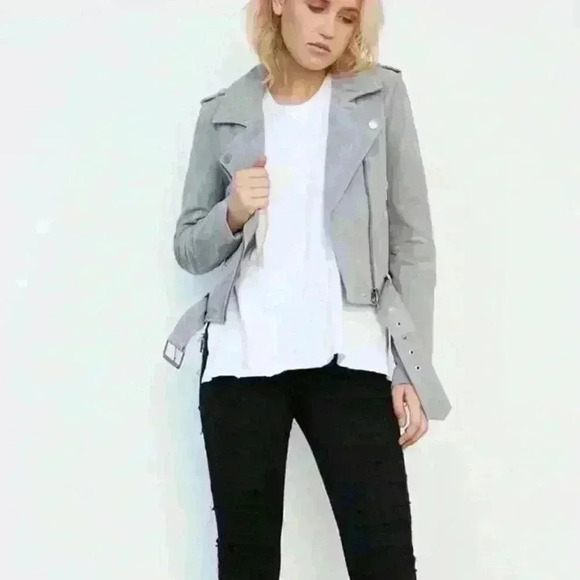 BLANKNYC Cloud Grey Suede Moto Jacket - Picture 2 of 15